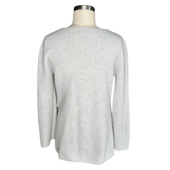 HALOGEN Gray Cashmere V-Neck Pullover Knit Sweater Side Tie Women's Size Small - Picture 3 of 6
